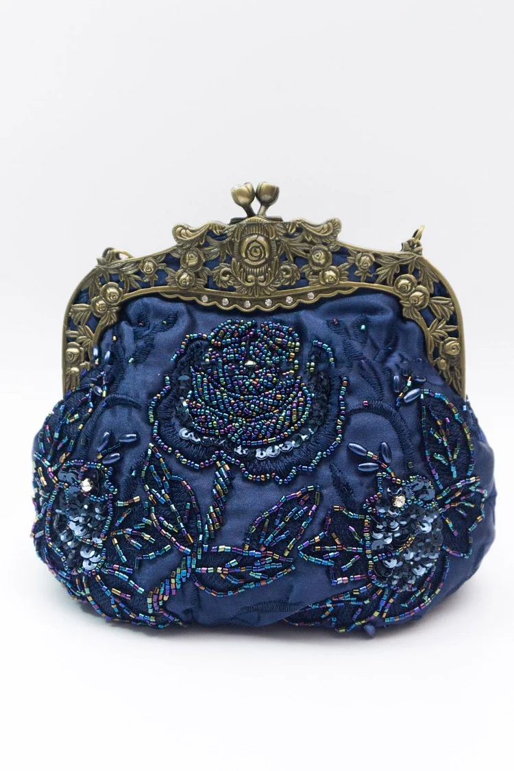 Evening Floral Bead Sequin Embroidery Metal Relief Clutch Bag 2024 - Xpluswear