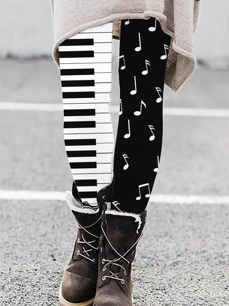 Piano Keys Music Notes Print Casual Leggings