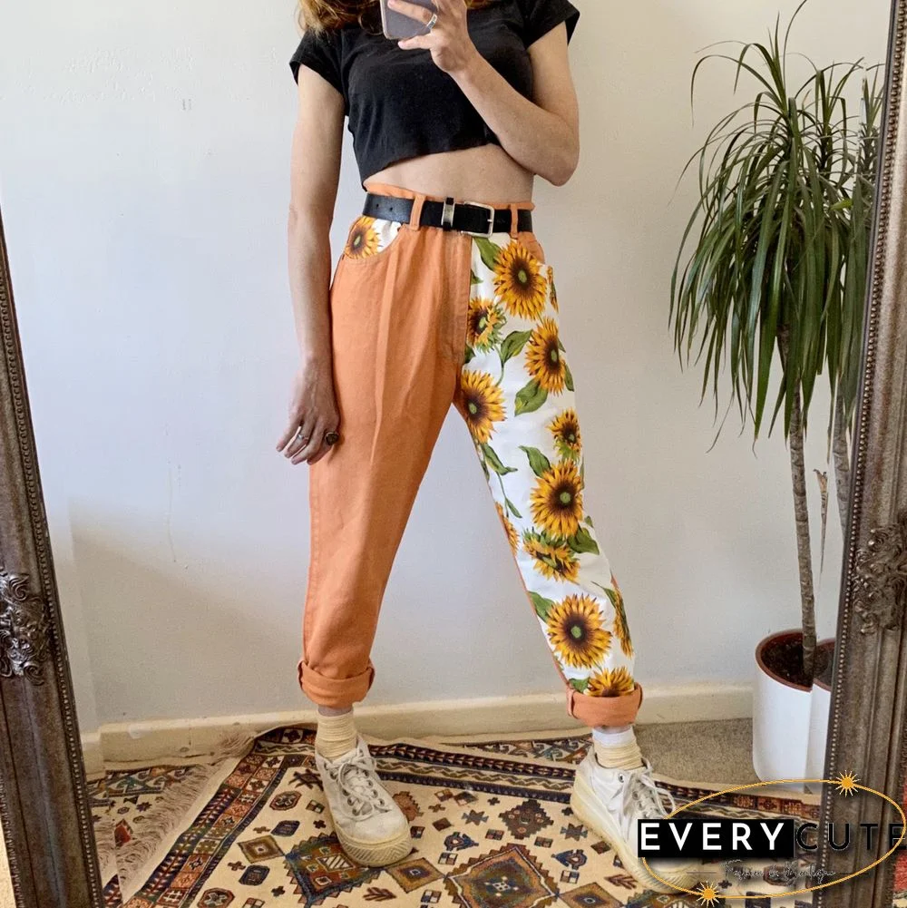 Casual Sunflower Printed Straight Trousers