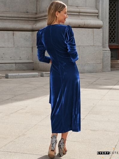 Surplice Puff Sleeve Midi Dress