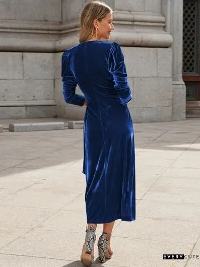 Surplice Puff Sleeve Midi Dress