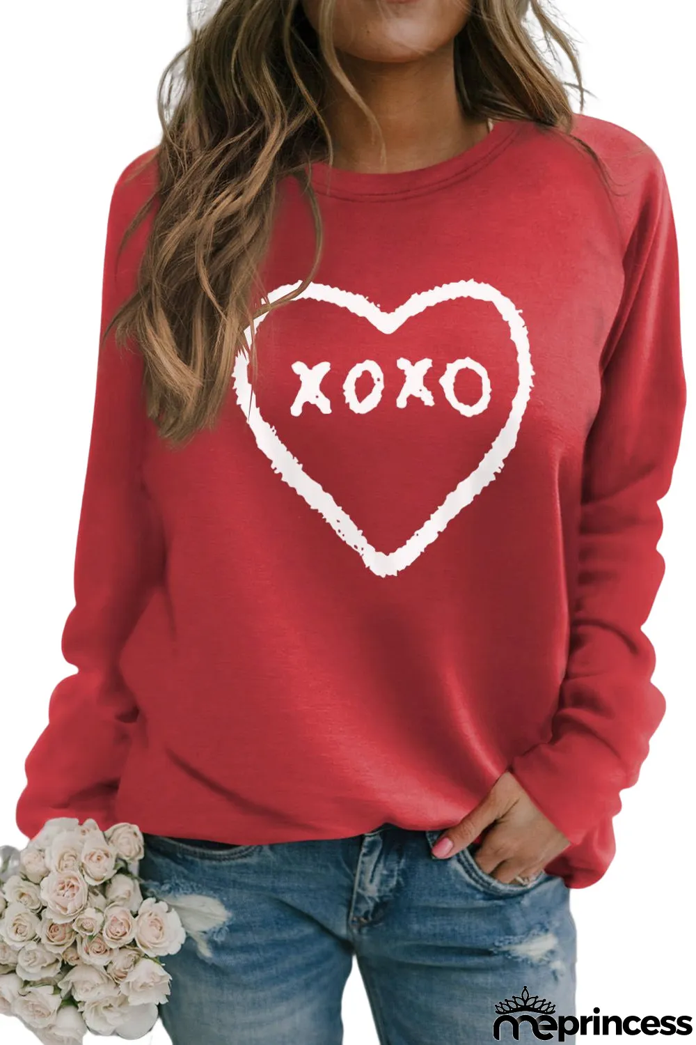 Red xoxo Heart Pattern Print Valentines Sweatshirt
