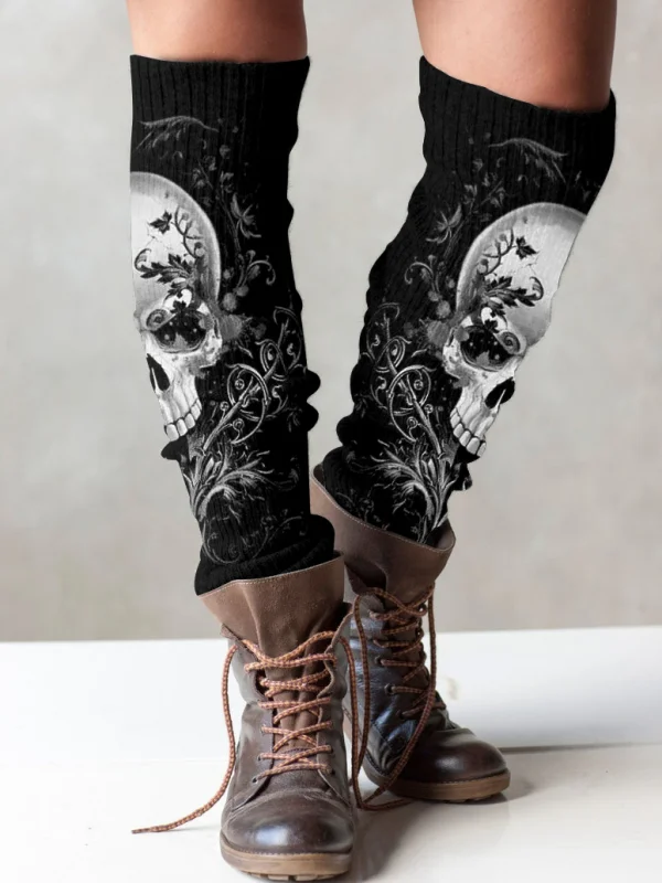 Skull floral punk knit boot cuffs leg warmers