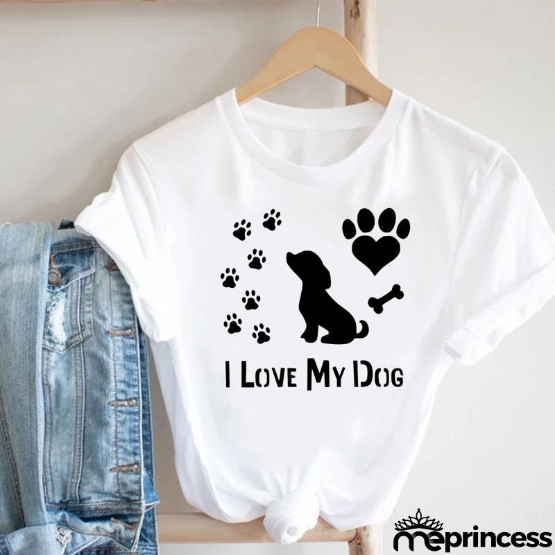 Women Loose Simple Cartoon Cat Footprint Print Round Neck Short Sleeve T-Shirt