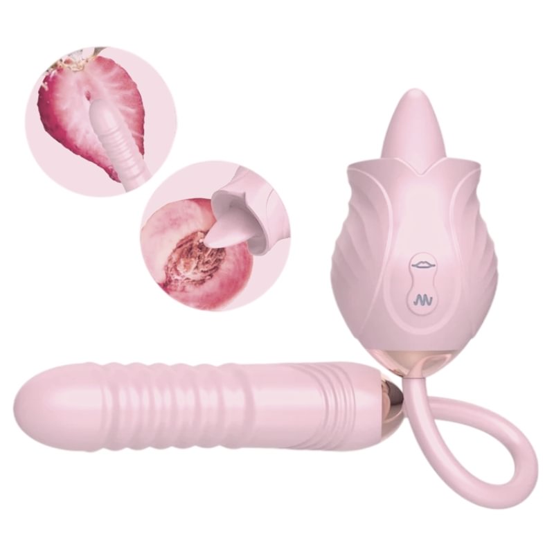 Sexy Pink Rose Toy Warming Tongue Licking Vibrator  