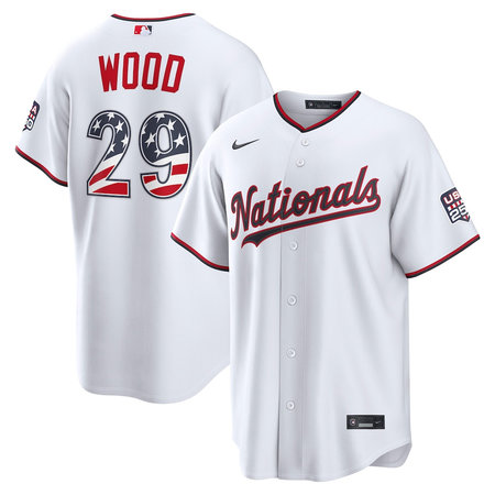 Youth Washington Nationals #29 James Wood Nike White USA 250 Fourth of July Home Stadium Jersey