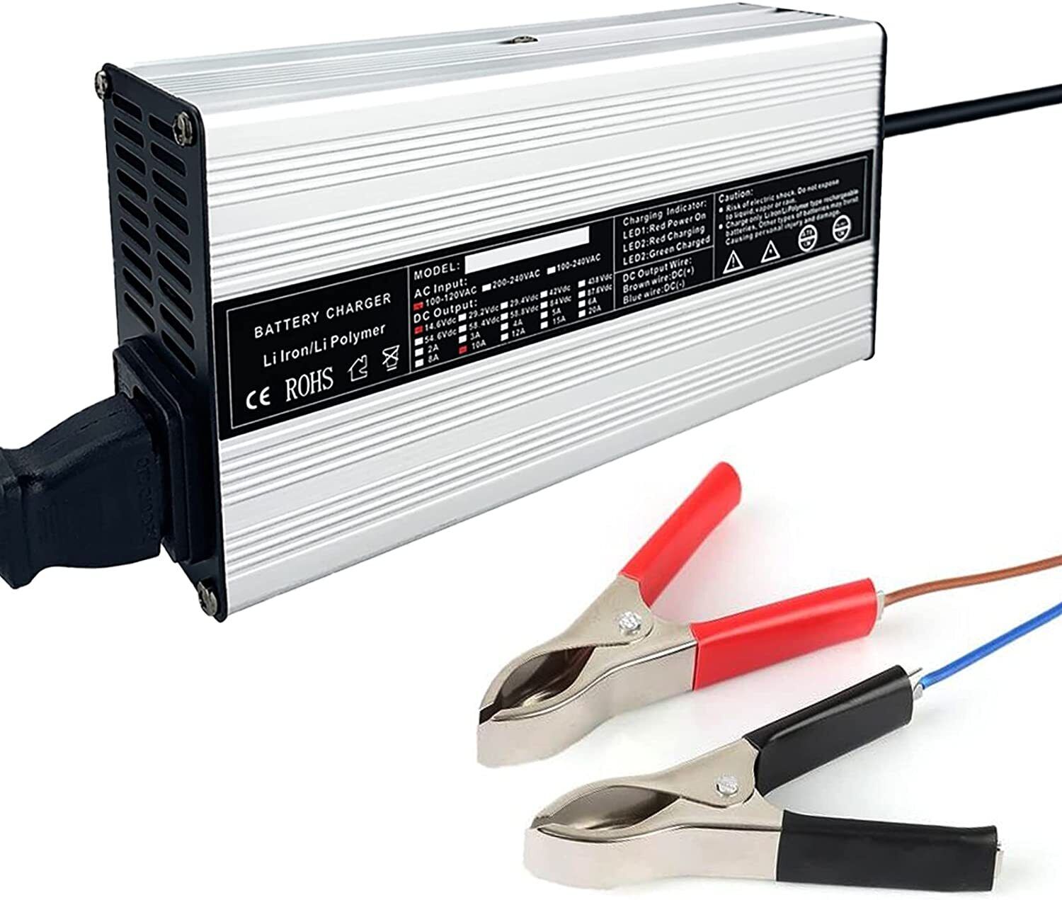 14.6V 10A Intelligent AC-DC Charger for 12V Lithium Iron Phosphate