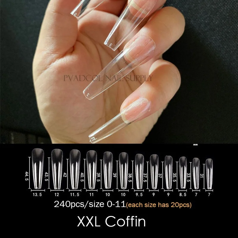 Gel Nails Extension System Full Cover Sculpted Clear Stiletto Coffin False Nail Tips 240pcs/bag-Nail Inspo