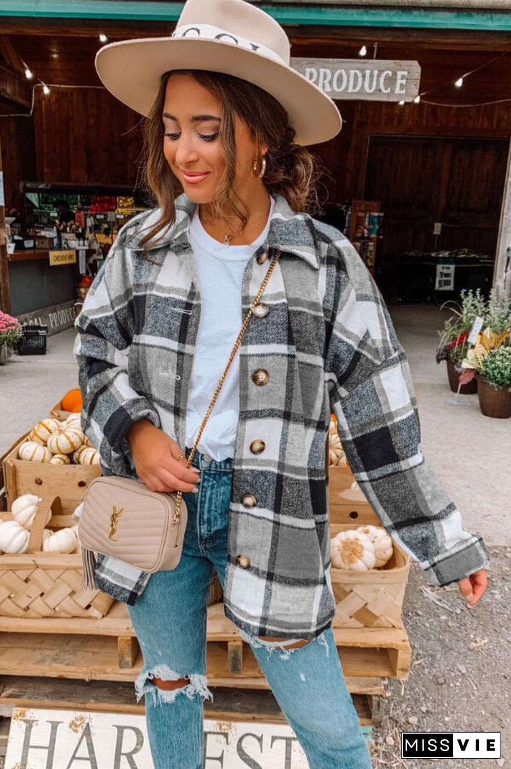 Fashion Regular Plaid Loose Shirt Coat