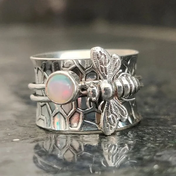 🔥Last Day 75% OFF🎁Bee Gemstone Meditation Spinner Ring