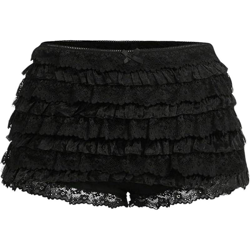 Lazycackle Ladies Multi-layers Frill Hem Shorts Women Low Rise Tierred Lace Pettipants 00s 90s Vintage Cute Shorts Knickers Pants Clubwear