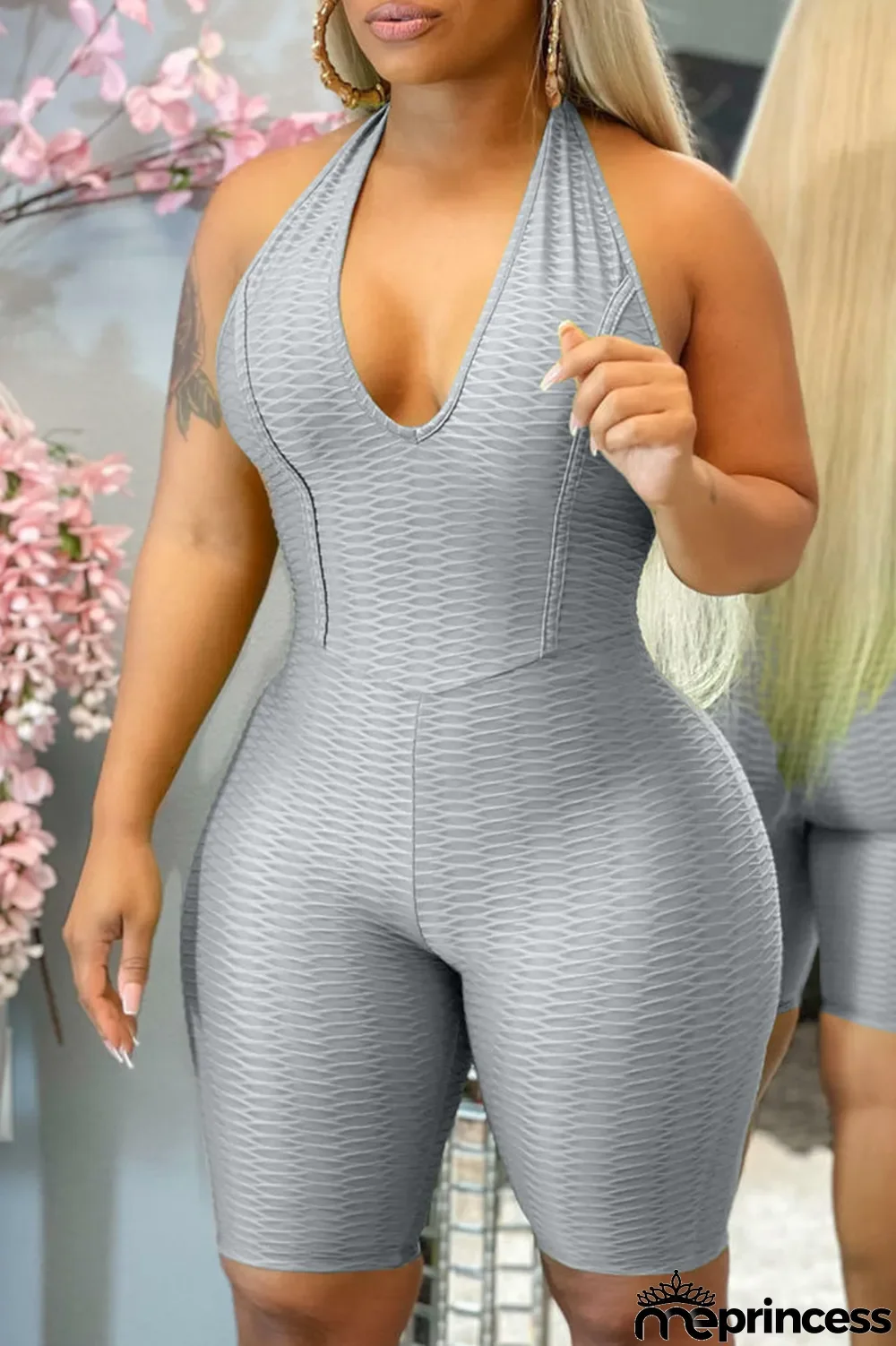 Grey Sexy Solid Split Joint Backless Halter Regular Jumpsuits