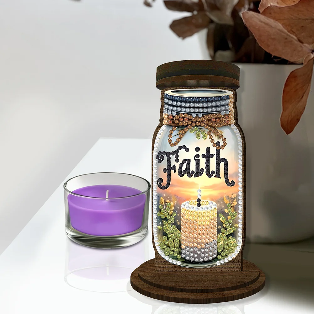 Wooden Faith Candle Bottle 5D DIY Diamond Painting Candle Holder Decor for Adult