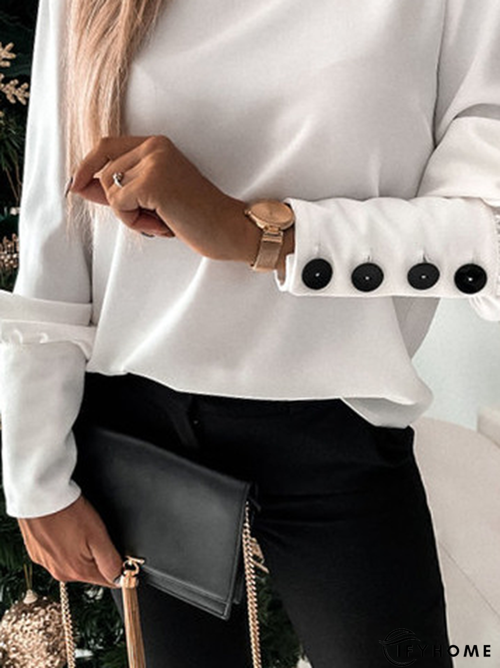 Plain Casual Buckle Loose Top | IFYHOME