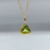  1.3ct Trillion Natural Peridot 18K Yellow Gold Pendant Necklace 