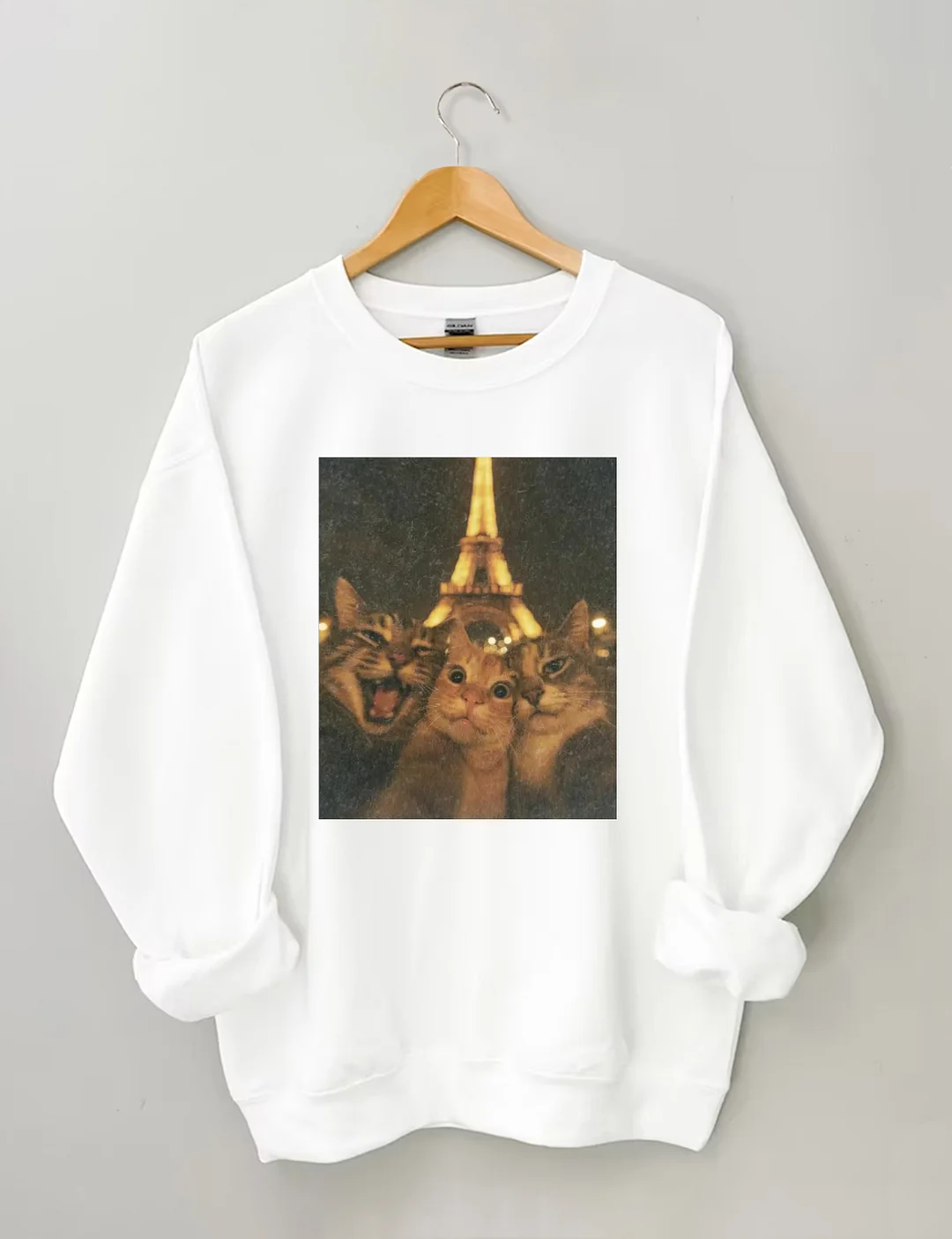 Cat Taking Selfie With Eiffel Tower Funny Sweatshirt