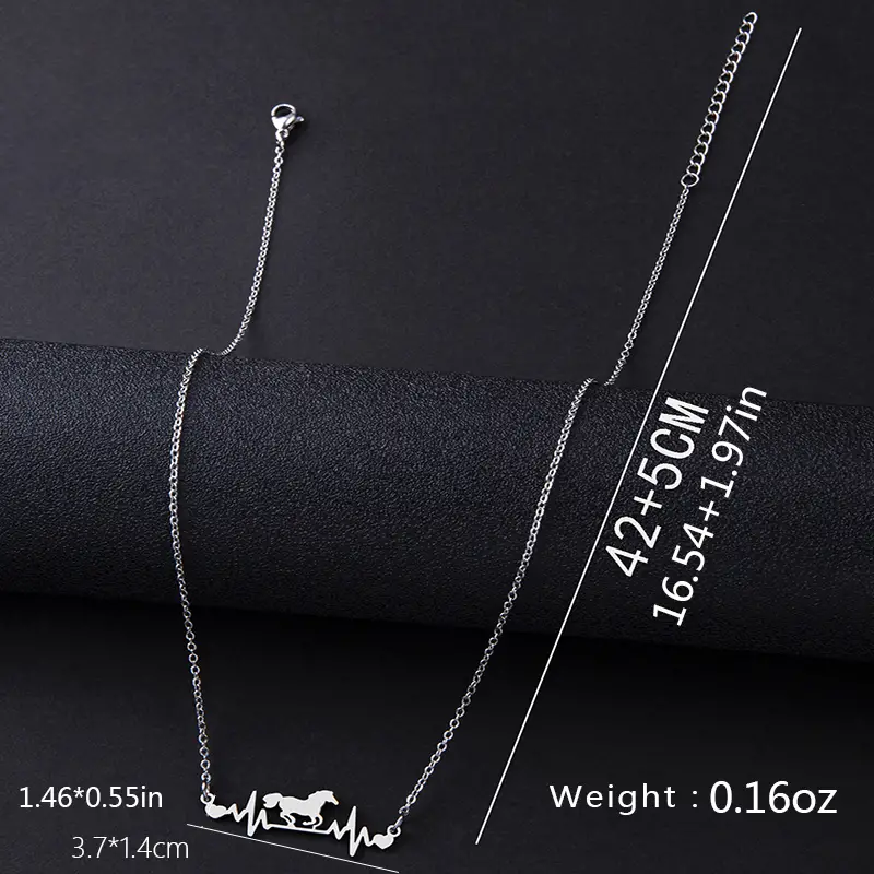 new horse heart beat electrocardiogram necklace lady stainless steel personality simple street shot accessories details 1