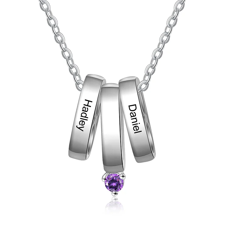 Personalized Bar Birthstone Necklace Custom 2 Names for Her