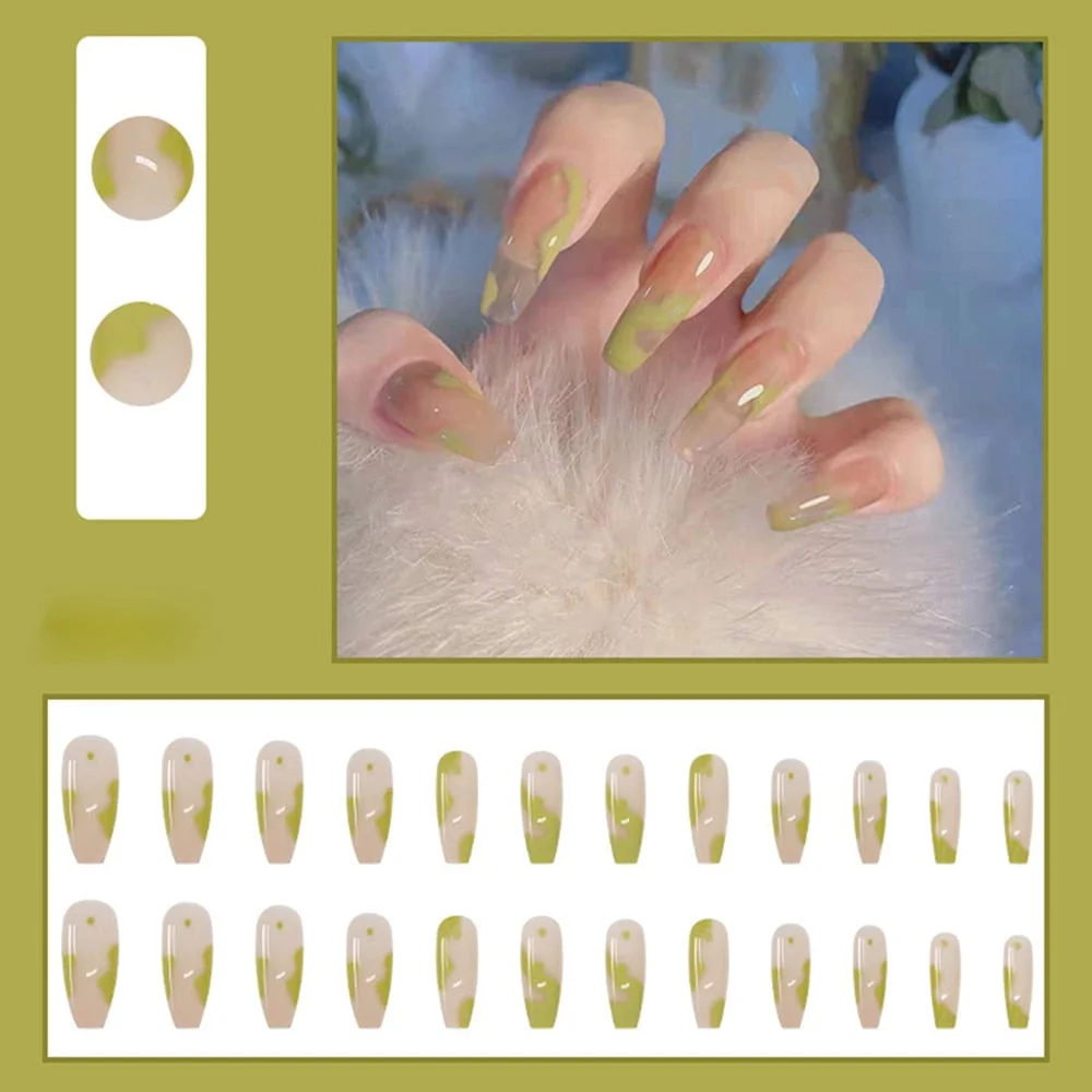 Long Coffin False Nails Grimace Pink French Ballerina Fake Nails Lady Full Cover Nail Tips Women Heart Lattice Press On Nails