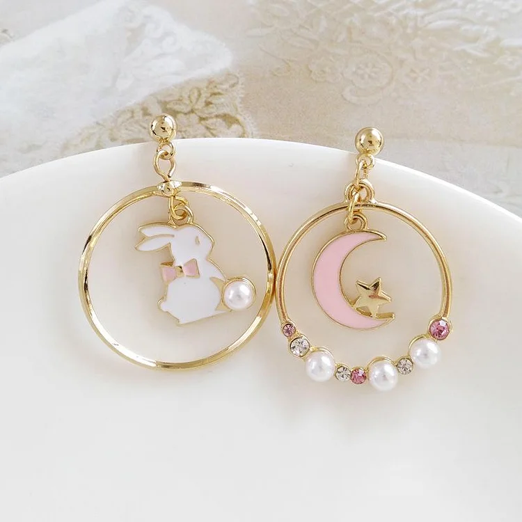 Asymmetric Rabbit Circle Earrings