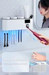 Toothbrush Cleaning Holder, Self Adhesive Toothbrush Holder with 3 Cups, Automatic Toothpaste Squeezer Dispenser Bathroom Accessories Set 