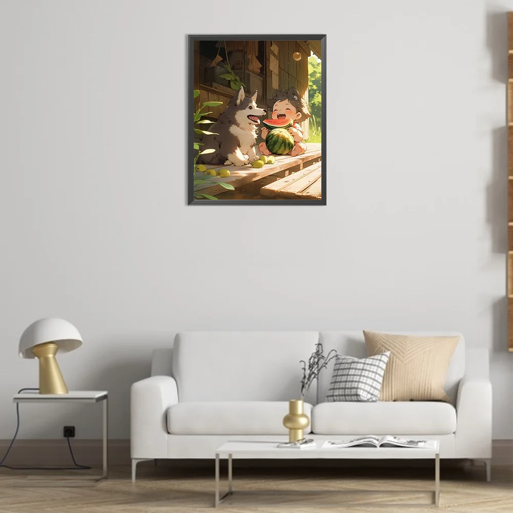 Diamond Painting - Full Round Drill - Child Eating Watermelon(Canvas|40*50cm)