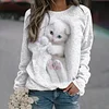 Women's Cat Print Long Sleeve Crewneck Sweatshirt Top
