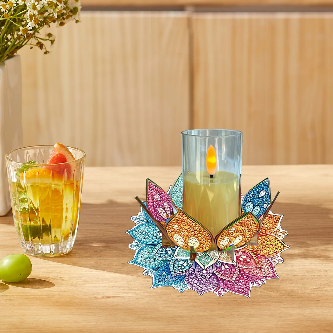 Mandala Lotus-C Acrylic DIY Diamond Painting Candle Holders Without Candles Crystal Painting Tealight Candle Stand Table Centerpiece for Adults Beginners Home Party Decor