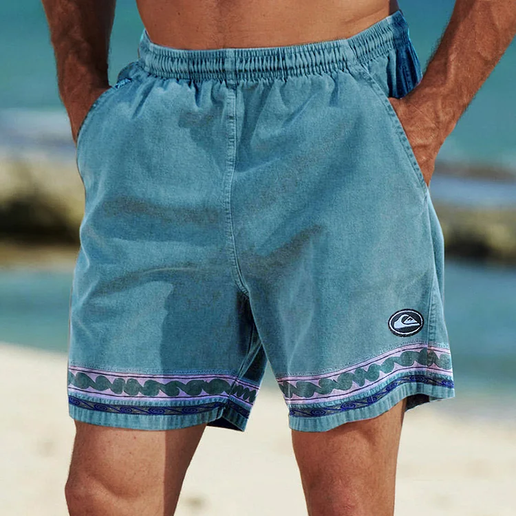 Vintage Men's Quicksilver Print Surf Shorts Holiday Casual Beach Shorts 369a