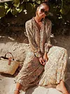 Loose And Plunging Floral Printed Long Sleeves Maxi Dresses