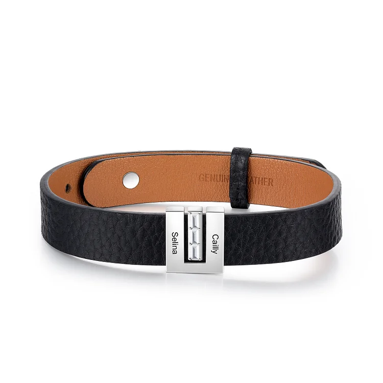 Personalized Men Leather Bracelet Custom 2 Names Family Bracelet for Him