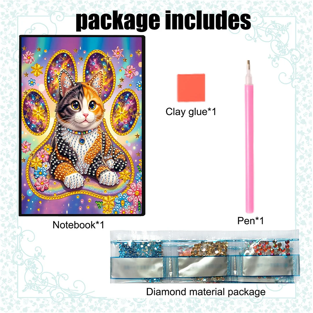 DIY Flower Diamond Painting Journals Notebooks 50 Pages A5 No Lines Special Shaped Diamond Art Kits for Beginners Craft Lovers and Artists (Cat)
