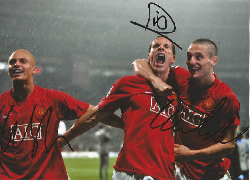 Manchester United Wes Brown Rio Ferdinand Nemanja Vidic Signed 8x11 Photo Poster painting COA D