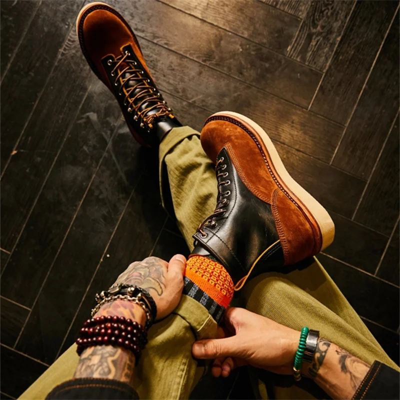 Round-toe Suede Lace-up Motorcycle Boots