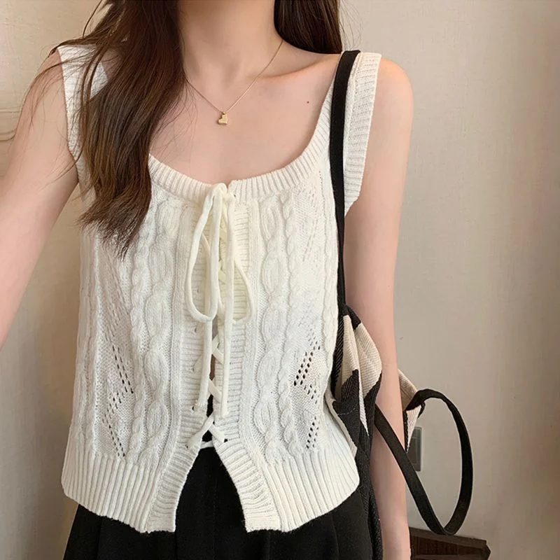 Uveng Uveng Fashion Fashion Short Strap Design Knitted Sling Vest New Niche Sleeveless Top