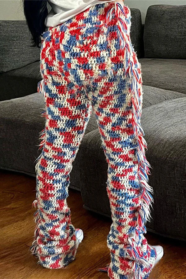 Color Block Cute Side Tassel Knitted Pants