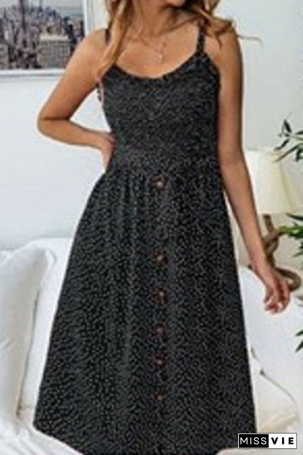 Fashion Street Dot Split Joint Spaghetti Strap A Line Dresses