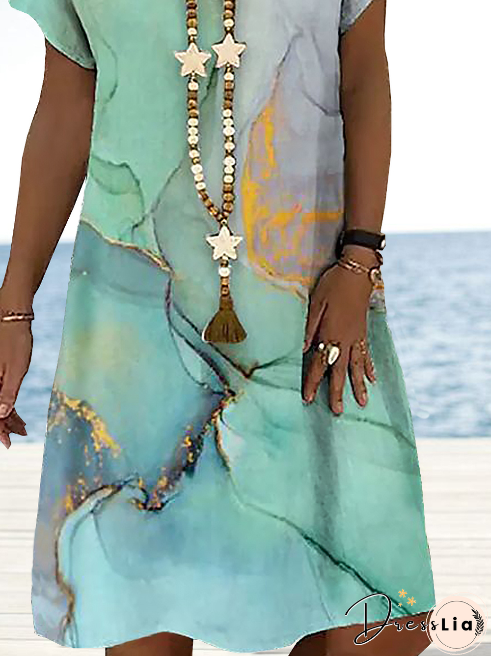 Sea Cotton Blends Vacation Short Sleeve Knit Dress