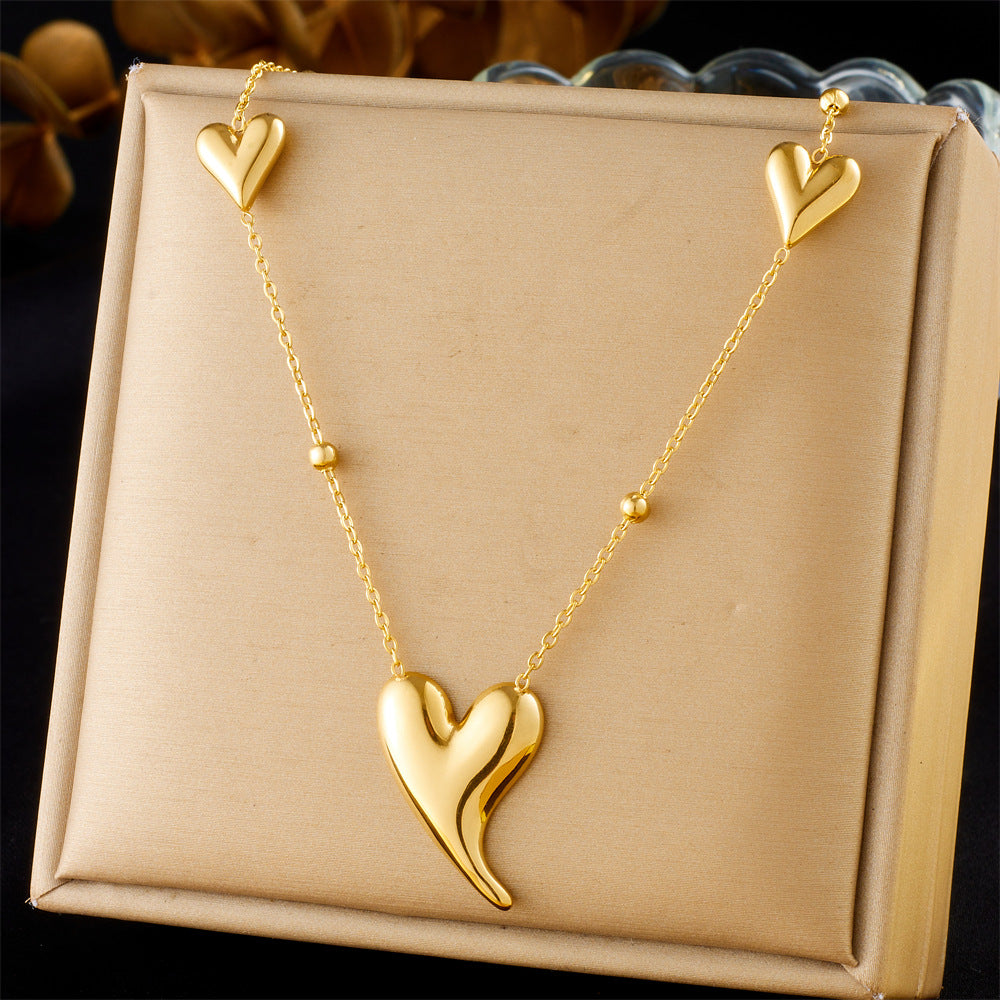 Fashionable Simple And Versatile Glossy Gold-Plated Irregular Three-Dimensional Love Accessory Chain Stainless Steel Clavicle Necklace