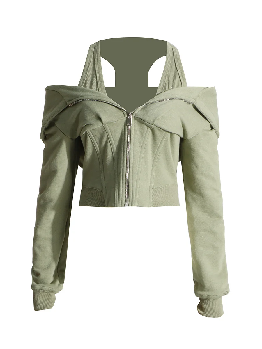 Toloer Toloer New Fashion Personality Women's Short Hoodie Design Sense Bundle Waist Show Thin Hoodie Hoodie Female Autumn Korean Version-Outfit Ideas