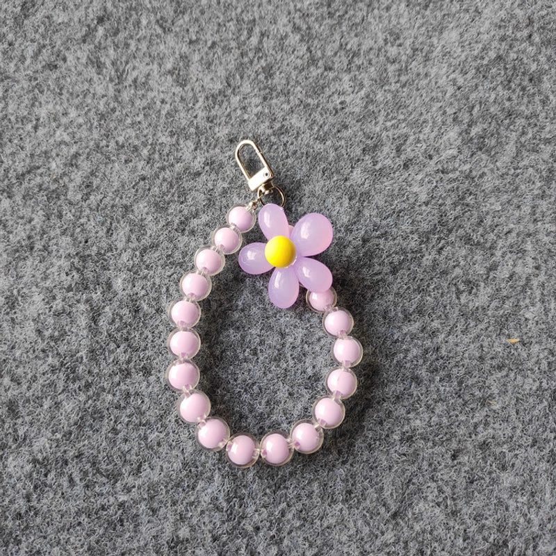 Summer Pastoral Style Beaded Mobile Phone Chain Transparent Candy Bead Chain Bracelet Flower Jewelry Earphone Case Pendant Bag