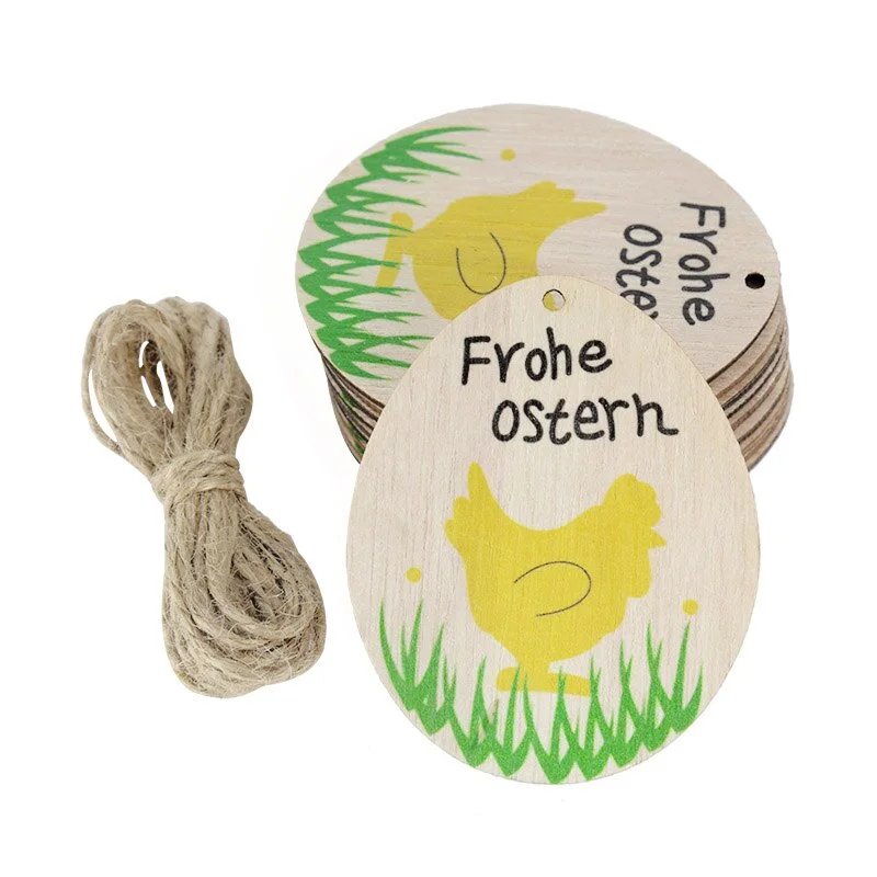 10pcs Wooden Easter Egg Wood Slices Pendant Ornaments Wedding Party Decoration Graffiti Egg Craft Hanging Kids Gift Easter Party