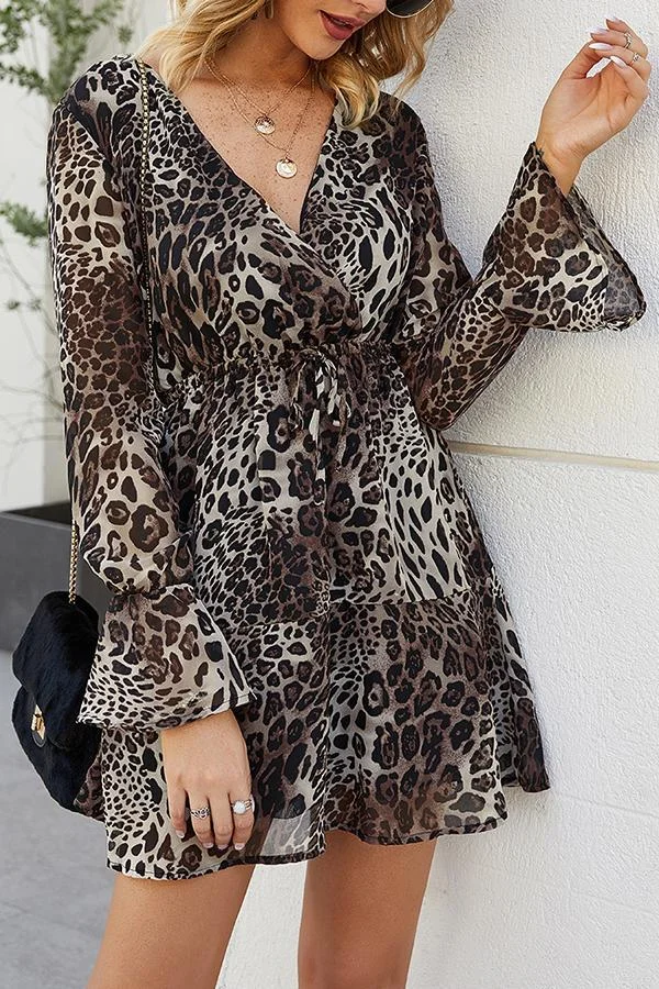 Womens Temperament Commuting Simple Mid-length Leopard-Print Dress-Allyzone-Allyzone