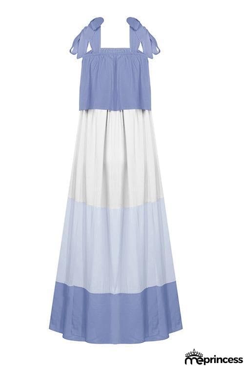 Color Block Bow Slip Maxi Dress