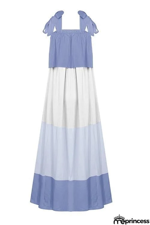 Color Block Bow Slip Maxi Dress