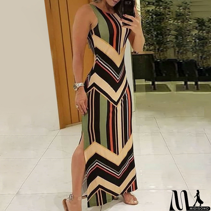 MidiSono - Women's Printed Sleeveless Slit Dress