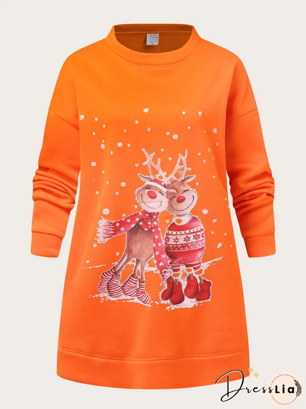 Christmas Cartoon Print Casual O-neck Loose Sweatshirt