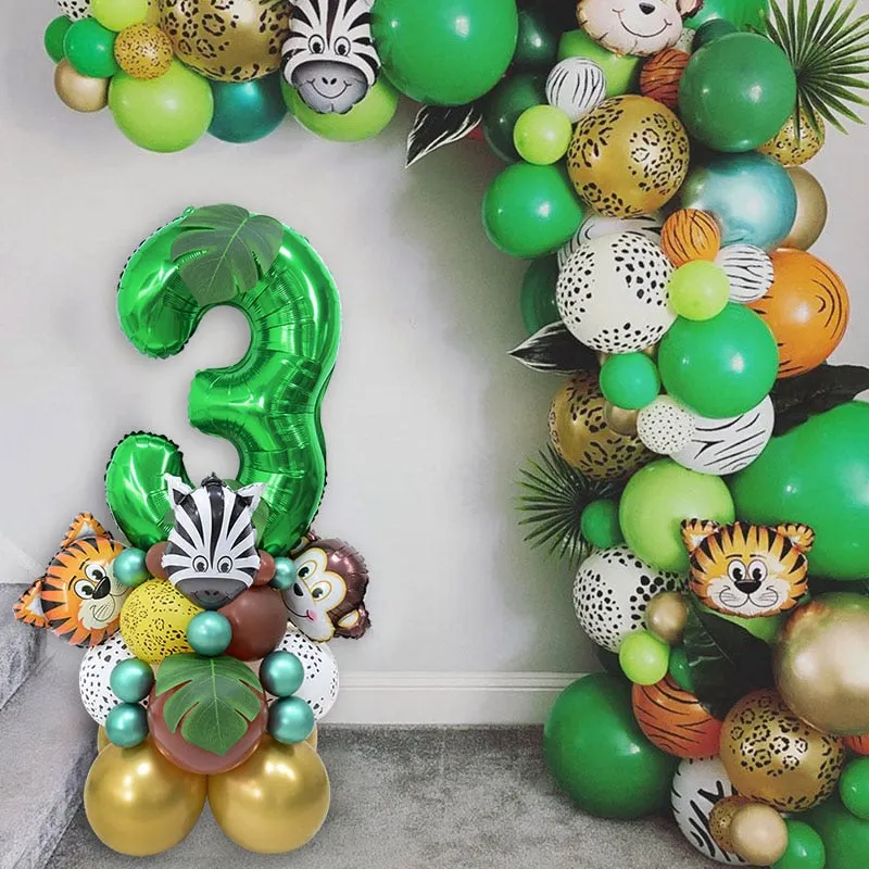 35pcs 1-9 Jungle Safari Animal Number Balloons Set Kids 1 2 3 Years Birthday Party Decoration Forest Party Supplies Baby Shower
