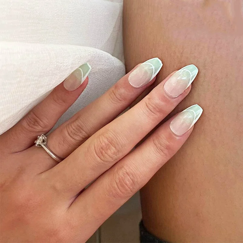 24pcs Long Pointy Head Wearable Manicure fake nails with glue Fashionable Natural Blue Sky White Cloud Water Drop Beautiful nail-Nail Inspo