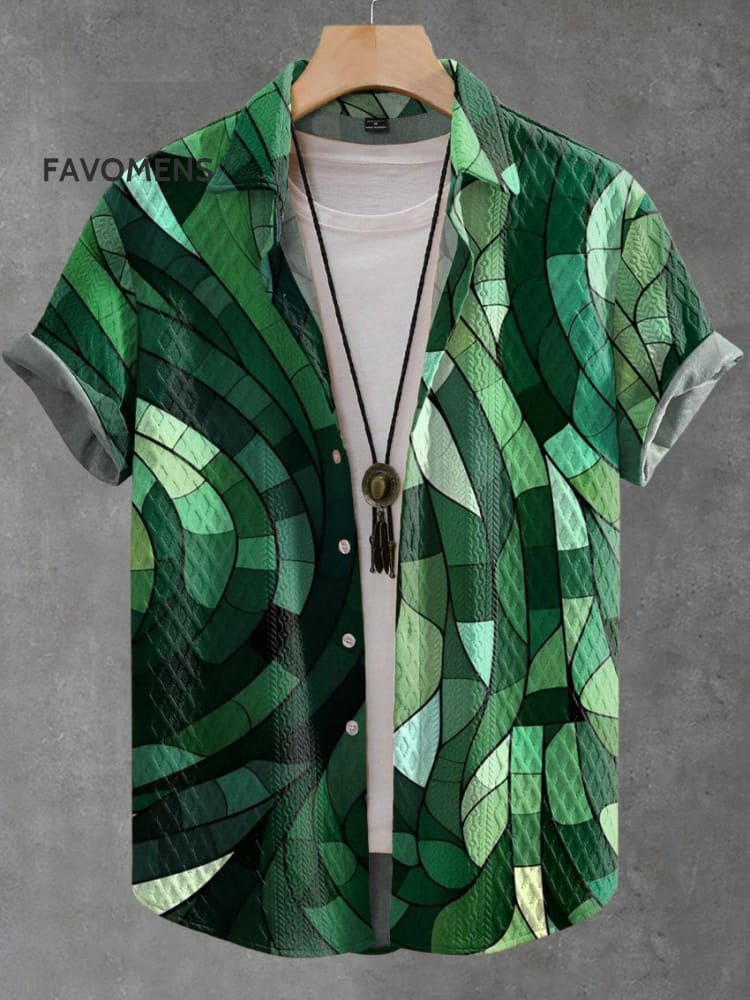 Vintage Multicolor Gradient Art Print Casual Jacquard Shirt / S